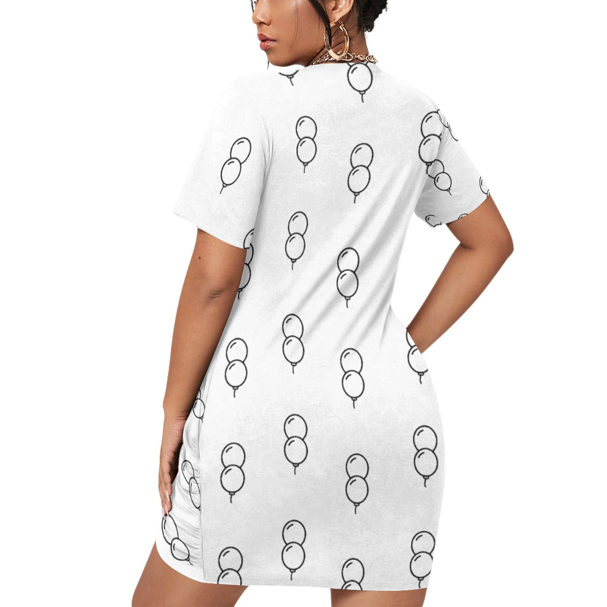 Balloon Print Women’s Stacked Hem Plus Size Dress