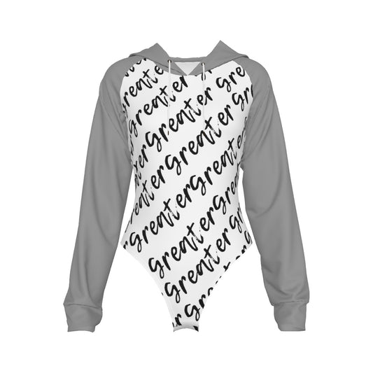 Greater Print Women's Raglan Sleeve Hooded Bodysuit
