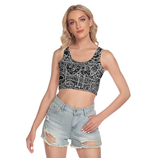 Black Graffiti Print Crop Tank Top