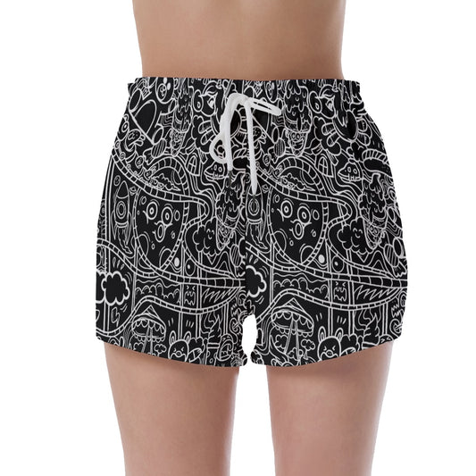 Black Graffiti Print Women's Shorts