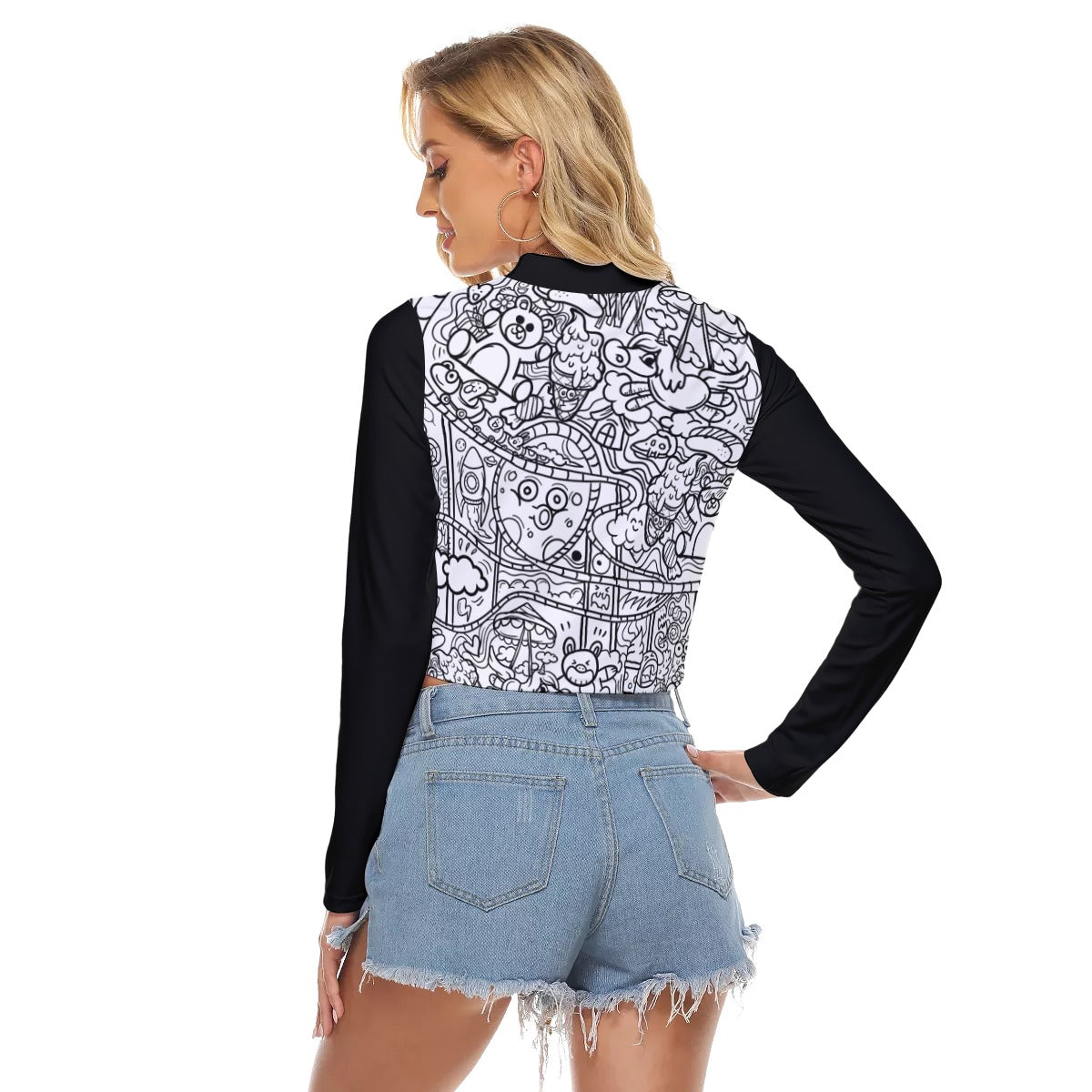 Graffiti Print Women's Hollow Chest Keyhole Tight Crop Top