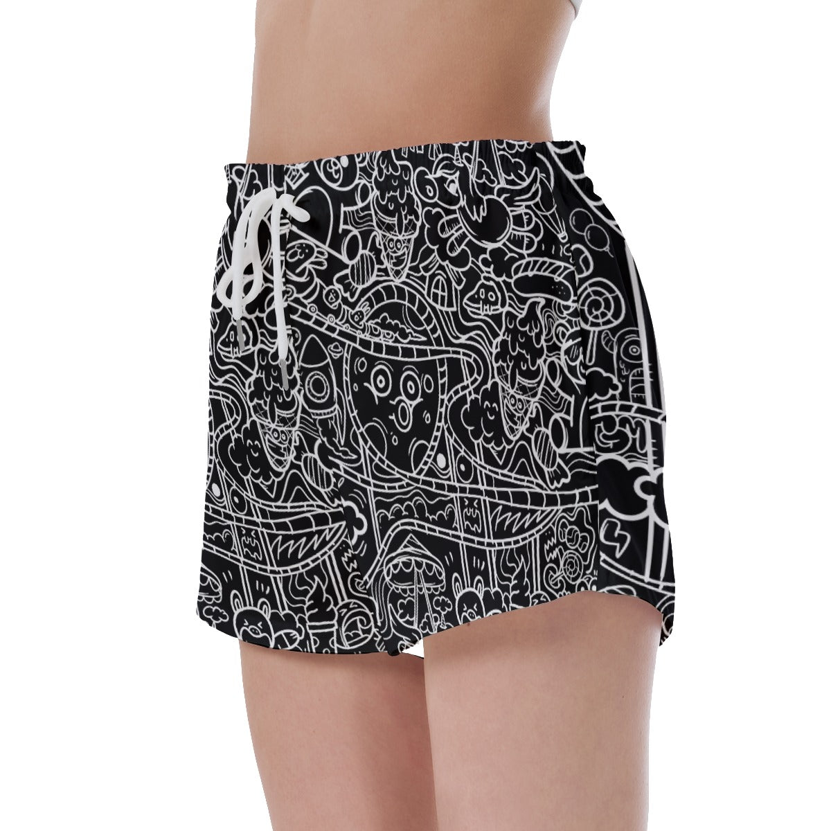 Black Graffiti Print Women's Shorts
