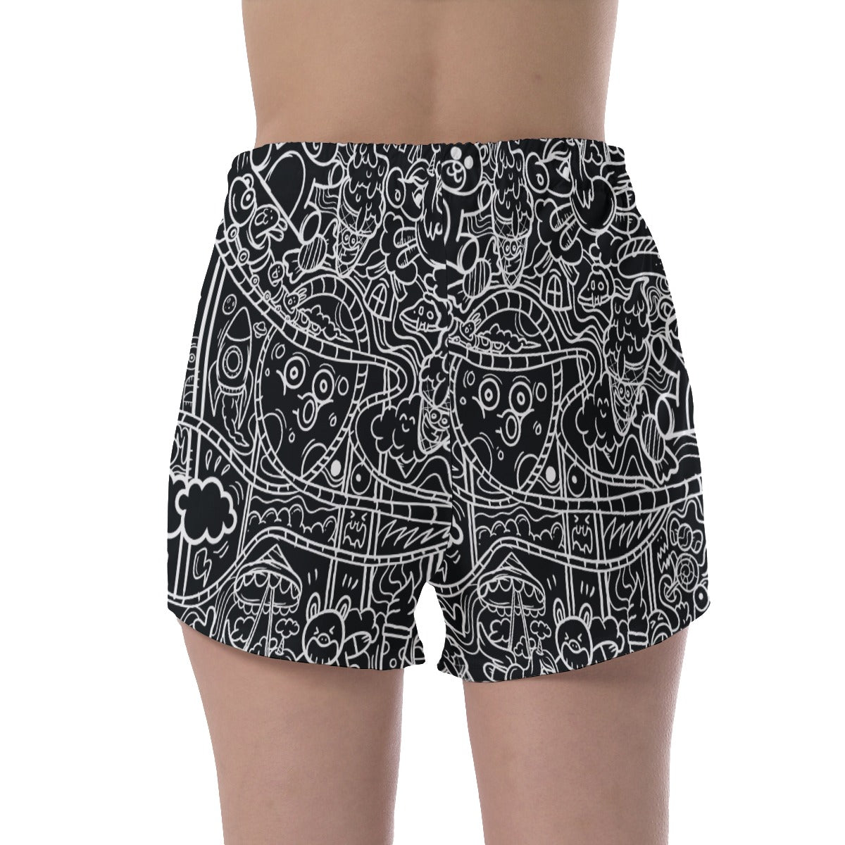 Black Graffiti Print Women's Shorts