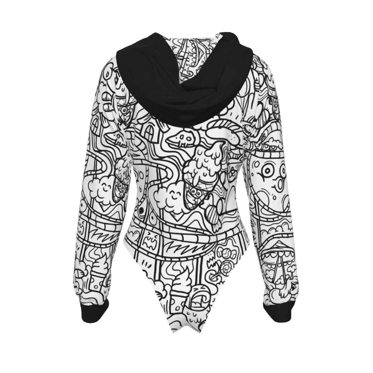 Graffiti Print Women's Raglan Sleeve Hooded Bodysuit