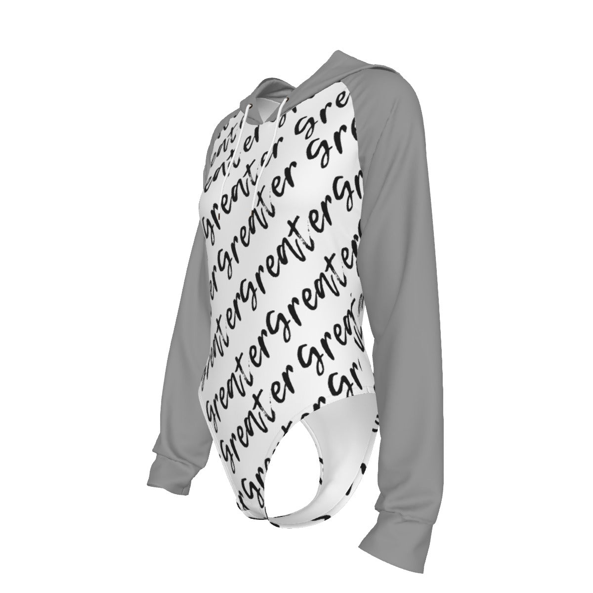 Greater Print Women's Raglan Sleeve Hooded Bodysuit