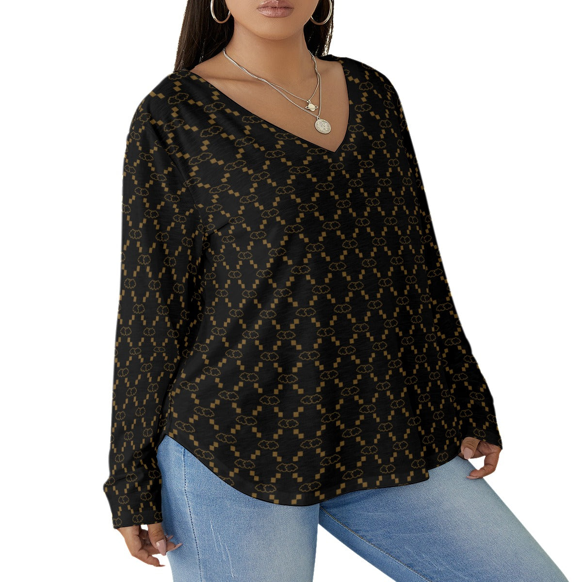 Women's GG Print T-shirt With Curved Hem(Plus Size)