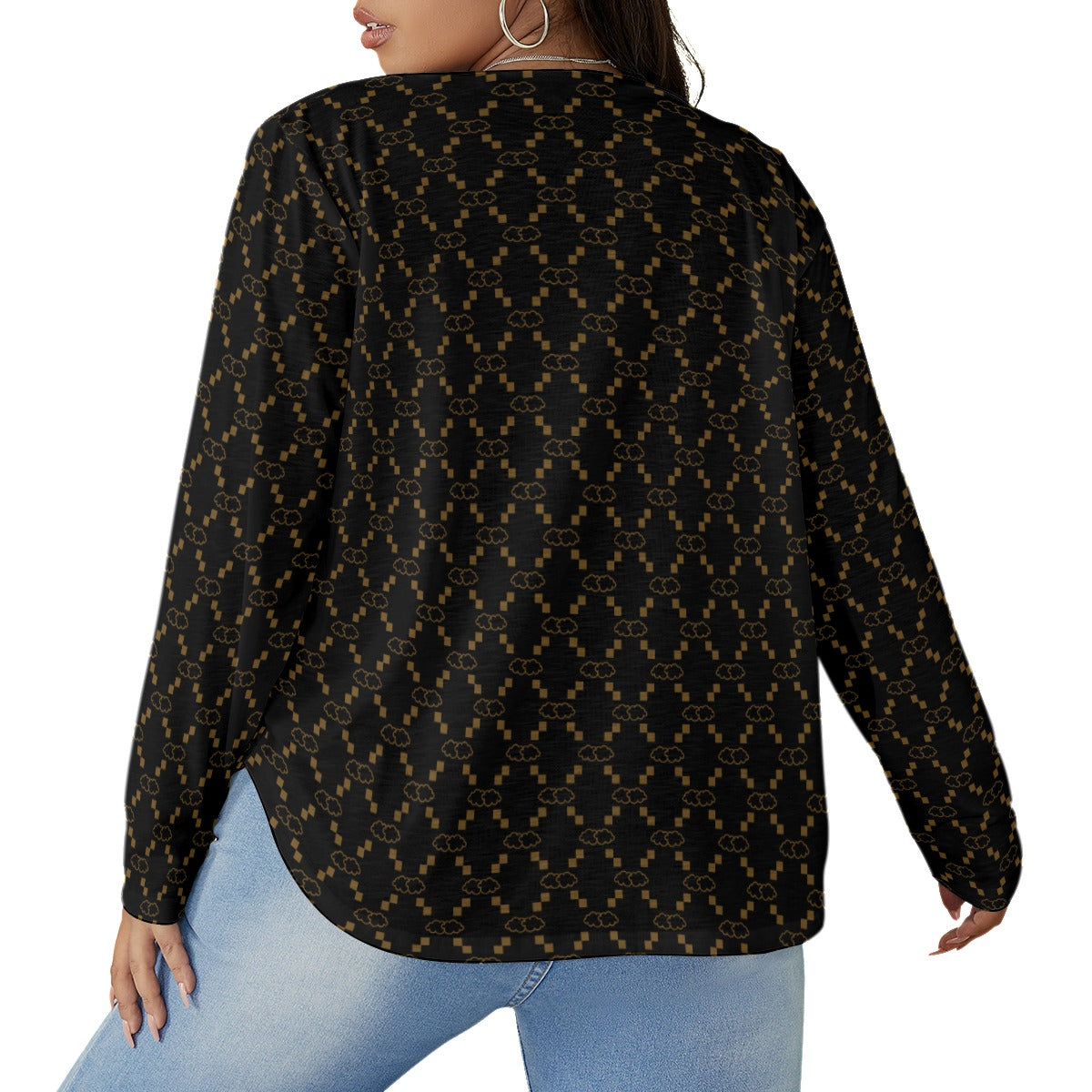 Women's GG Print T-shirt With Curved Hem(Plus Size)