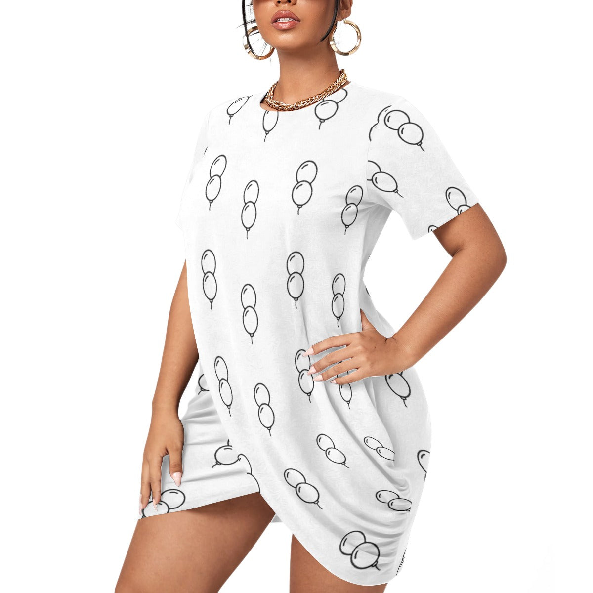 Balloon Print Women’s Stacked Hem Plus Size Dress