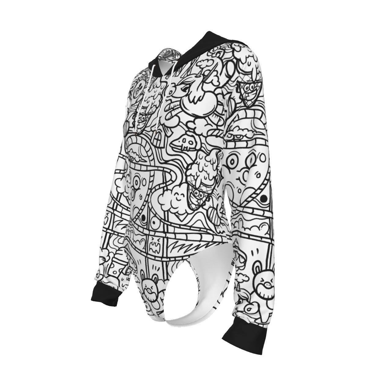 Graffiti Print Women's Raglan Sleeve Hooded Bodysuit