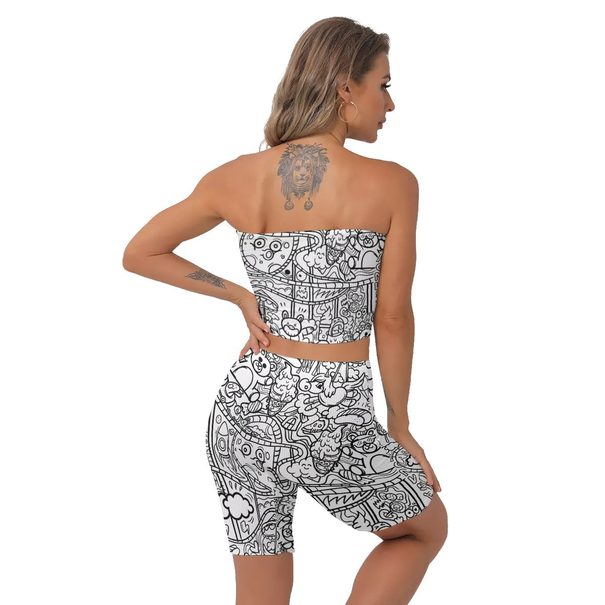 Graffiti Print Women's Biker Shorts Set