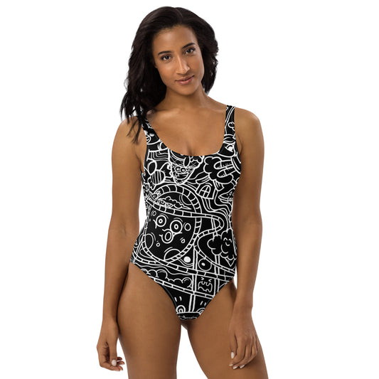 Black Graffiti One-Piece Swimsuit