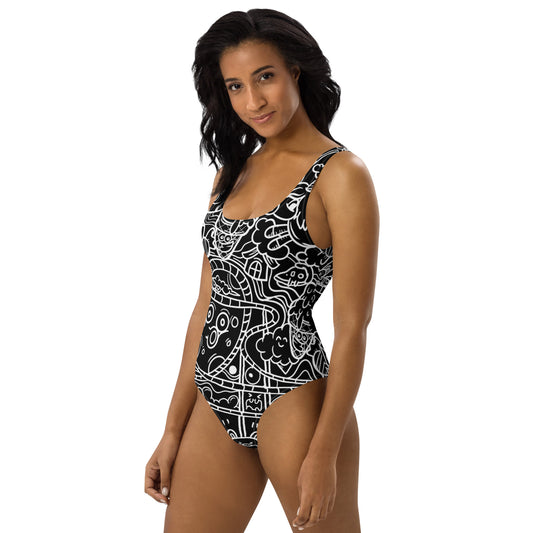 Black Graffiti One-Piece Swimsuit