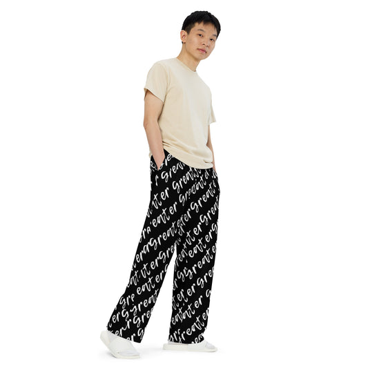 Greater Black Print Unisex Wide-Leg Pants
