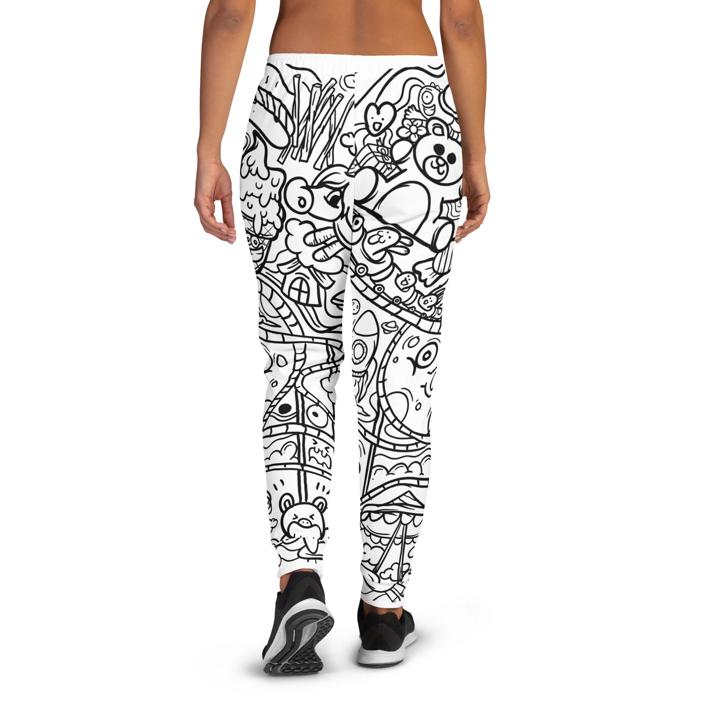 White Graffiti Print Joggers