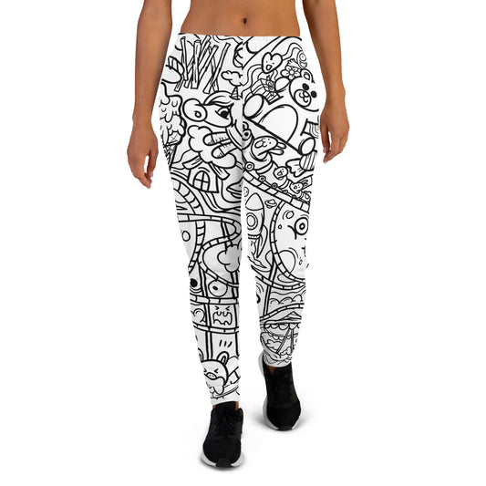 White Graffiti Print Joggers