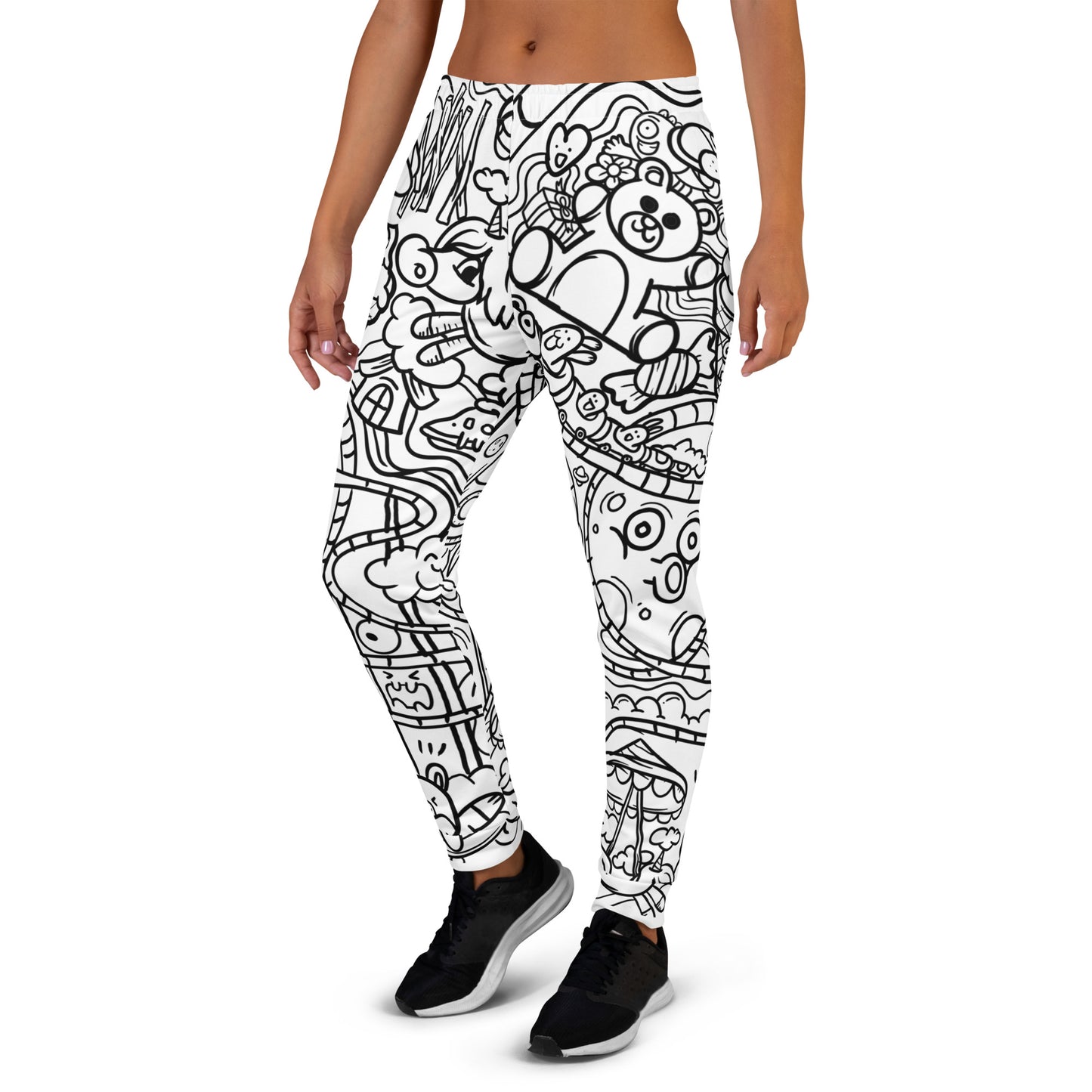 White Graffiti Print Joggers