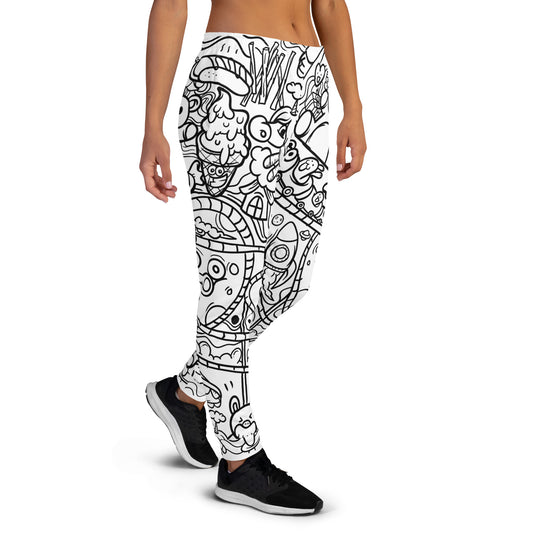 White Graffiti Print Joggers