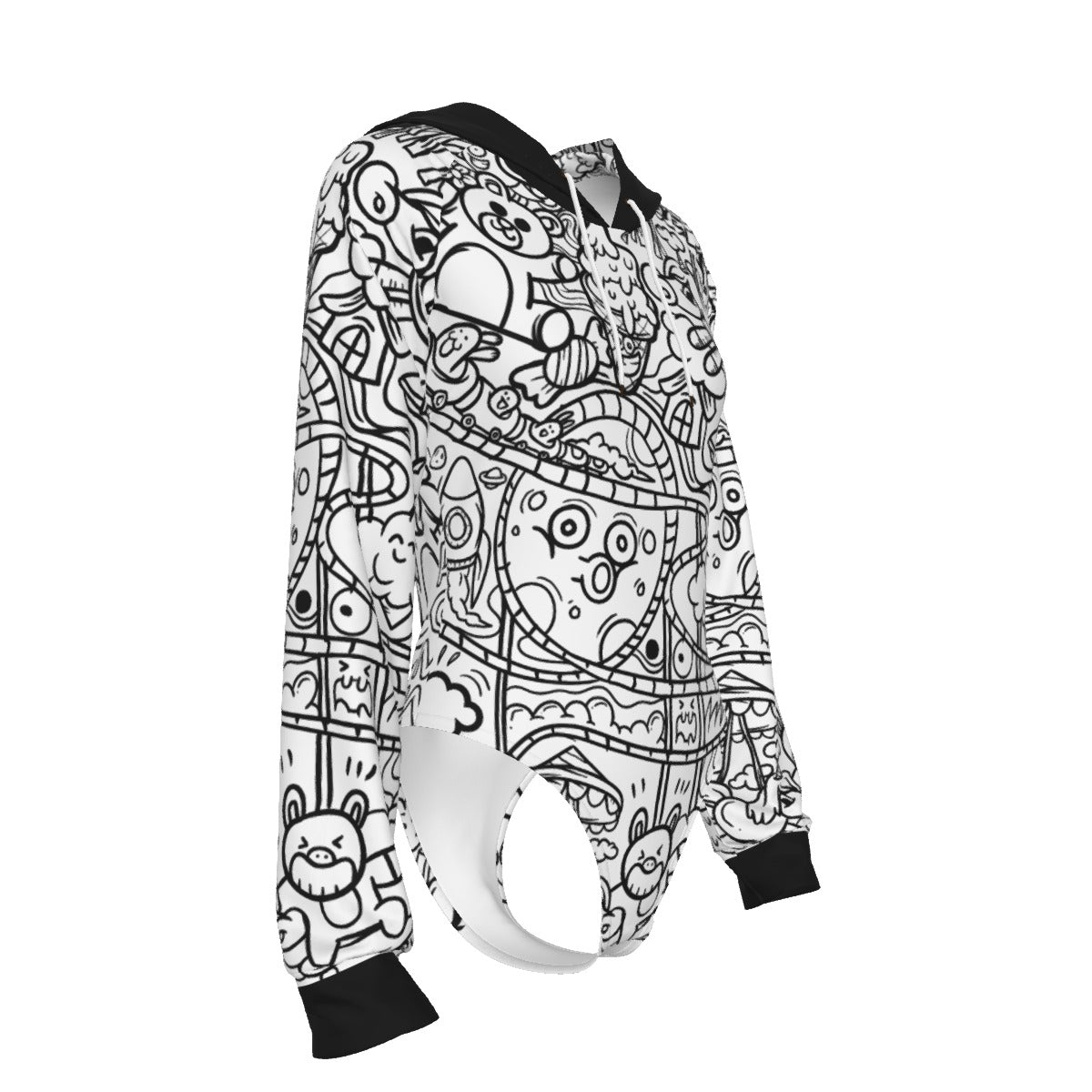 Graffiti Print Women's Raglan Sleeve Hooded Bodysuit