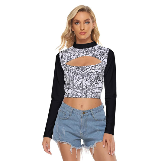 Graffiti Print Women's Hollow Chest Keyhole Tight Crop Top