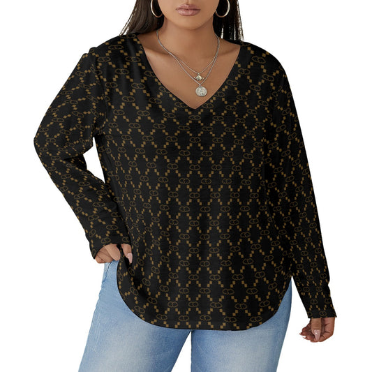Women's GG Print T-shirt With Curved Hem(Plus Size)