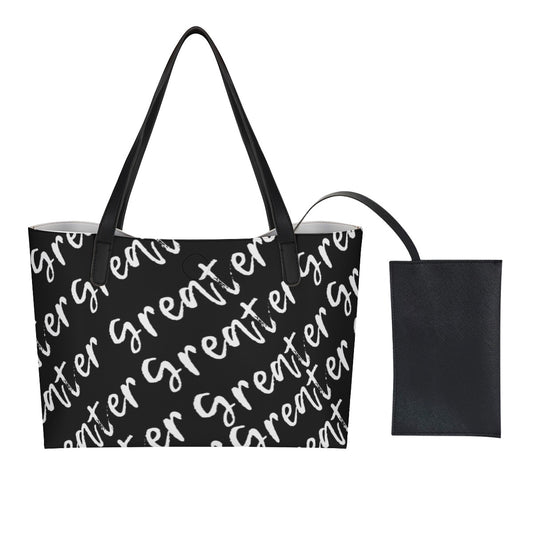 Greater Black Faux Leather Tote Bag