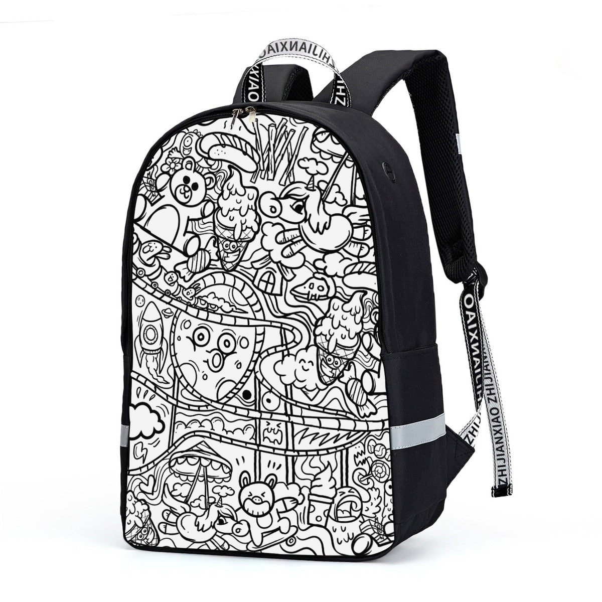 Graffiti Print Backpack With Reflective Bar