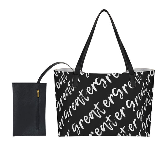 Greater Black Faux Leather Tote Bag